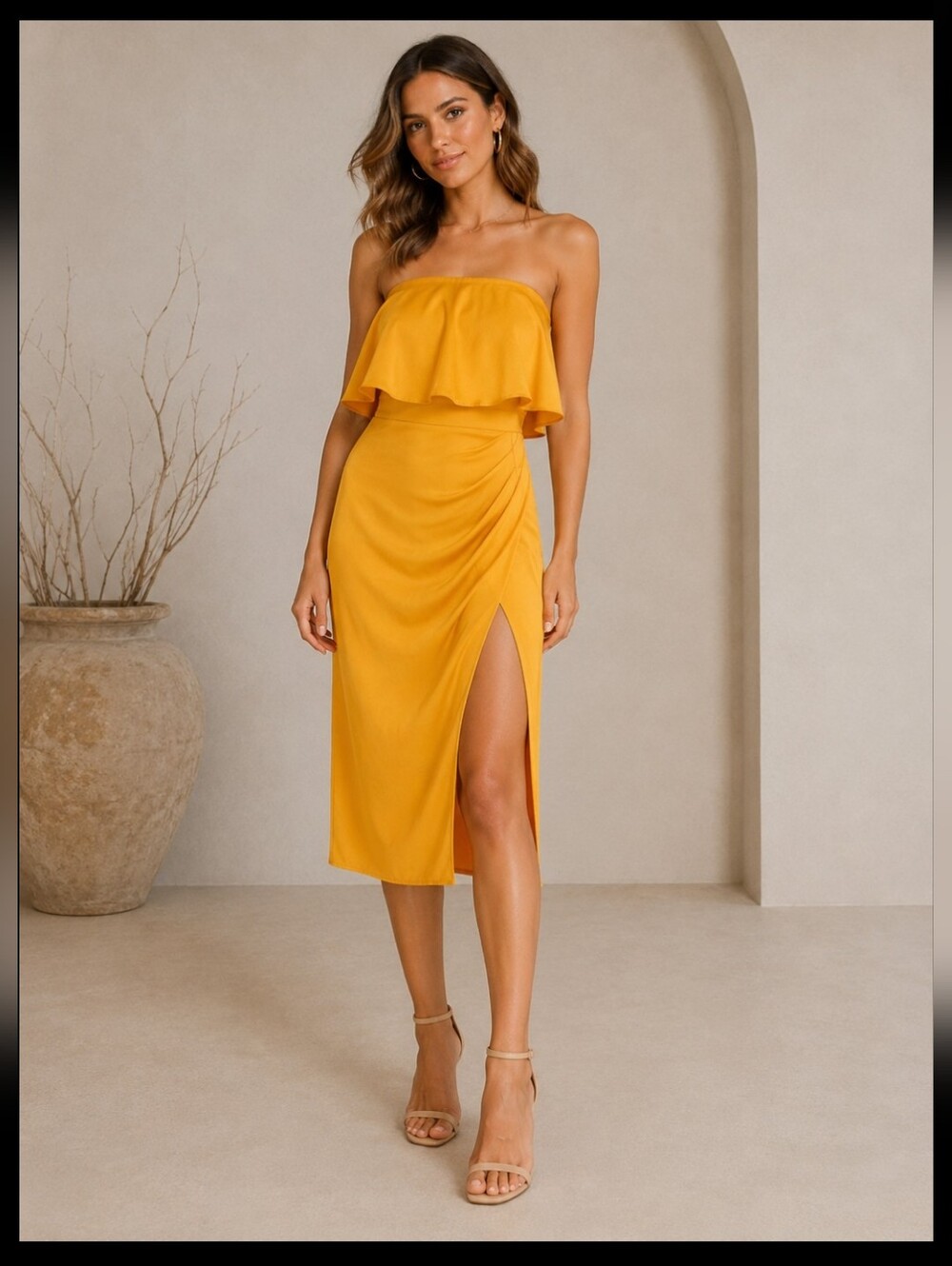 Lovers + Friends Marigold Strapless Ruffle Midi Dress XXS